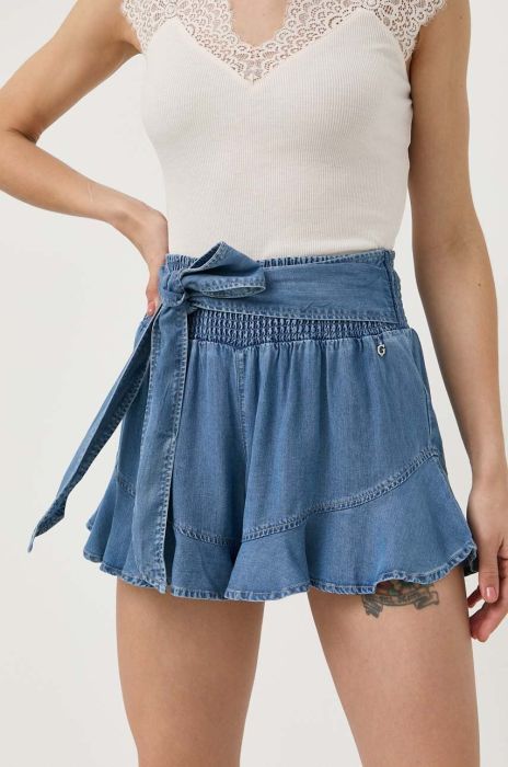 Шорти Guess жіночі однотонні висока посадка колір блакитний (3218756)