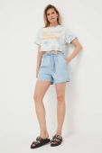 Шорти Guess жіночі однотонні висока посадка колір блакитний (3211187)