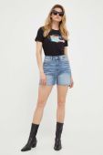 Джинсові шорти Guess жіночі однотонні висока посадка колір блакитний (3211001)