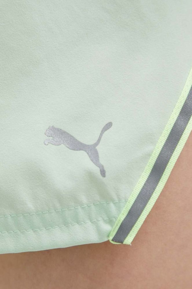 Шорти для бігу Puma колір зелений з принтом висока посадка фото 4