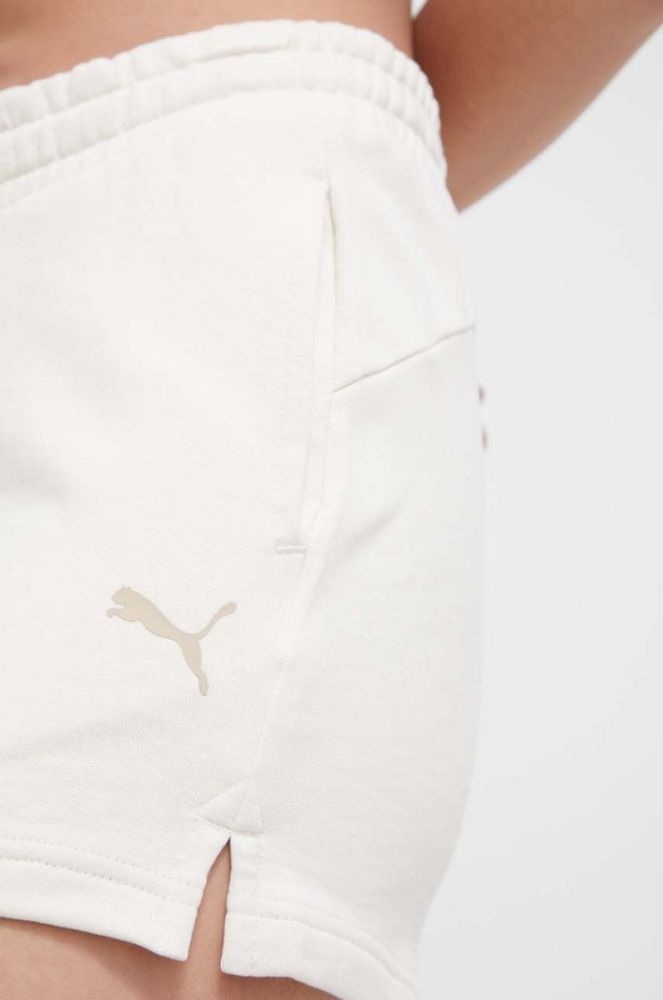 Бавовняні шорти Puma колір бежевий з принтом висока посадка фото 4