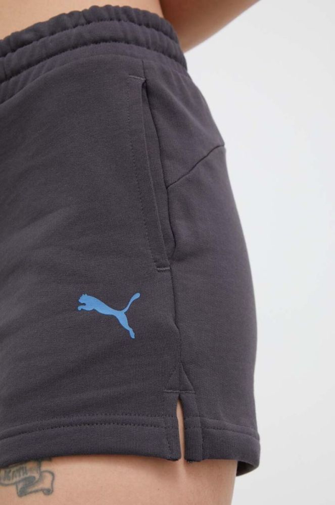 Бавовняні шорти Puma колір сірий з принтом висока посадка фото 4