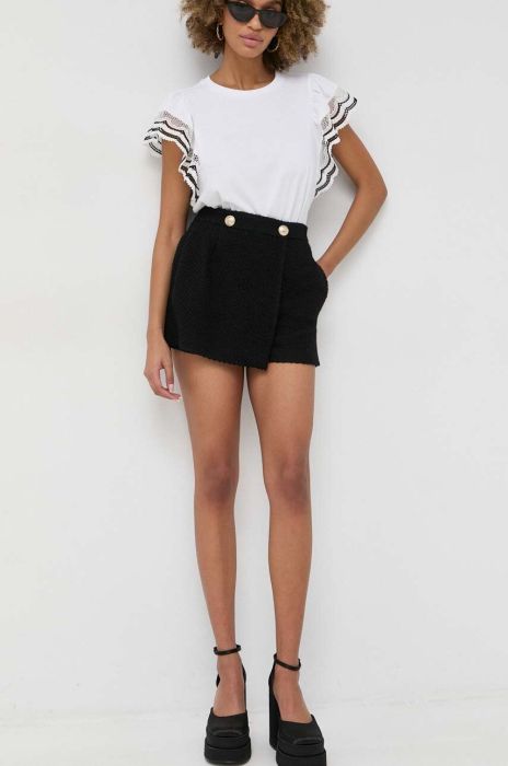 Вовняні шорти Red Valentino колір чорний однотонні висока посадка