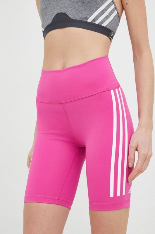Шорти для тренувань adidas Performance Training Icons жіночі колір рожевий з принтом висока посадка фото 2