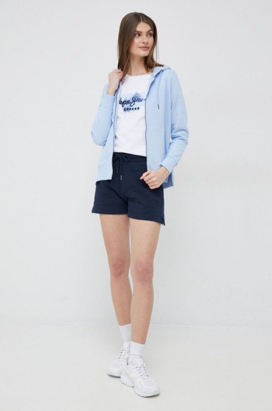 Бавовняні шорти Pepe Jeans колір синій однотонні висока посадка фото 2
