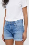 Джинсові шорти Pepe Jeans Mable жіночі однотонні середня посадка колір блакитний Джинсові шорти Pepe Jeans Mable жіночі однотонні середня посадка колір блакитний