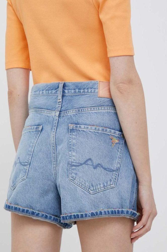Джинсові шорти Pepe Jeans Rachel жіночі візерунок висока посадка колір блакитний фото 3