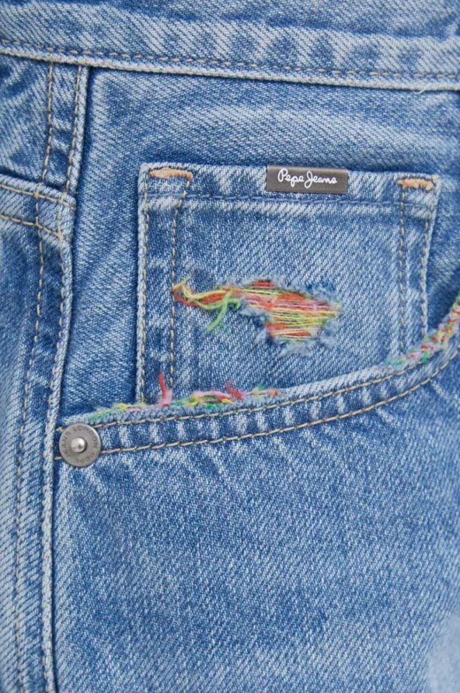 Джинсові шорти Pepe Jeans Rachel жіночі візерунок висока посадка колір блакитний фото 5