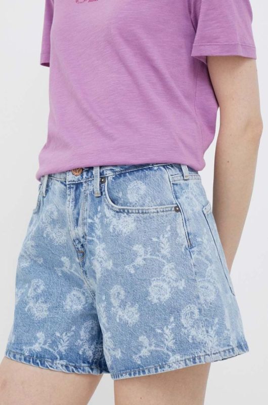 Шорти Pepe Jeans жіночі візерунок висока посадка колір блакитний
