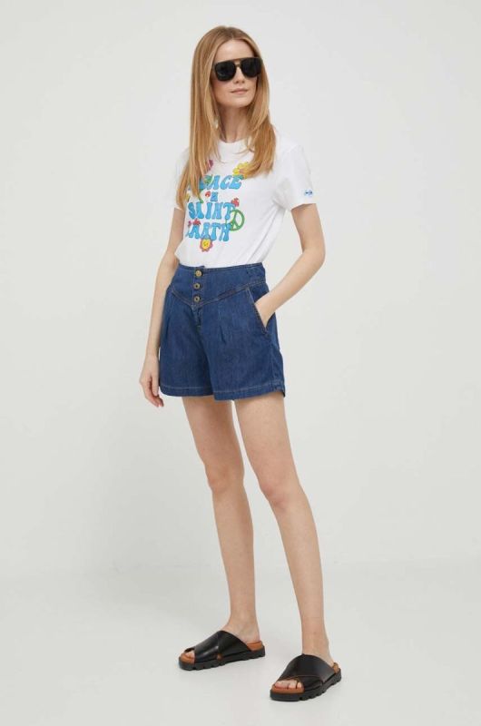 Джинсові шорти Pepe Jeans Stella жіночі колір синій однотонні висока посадка фото 2