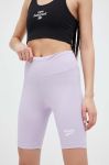 Шорти Reebok Reebok Identity жіночі колір фіолетовий однотонні висока посадка Шорти Reebok Reebok Identity жіночі колір фіолетовий однотонні висока посадка