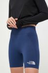 Спортивні шорти The North Face жіночі колір синій однотонні висока посадка Спортивні шорти The North Face жіночі колір синій однотонні висока посадка