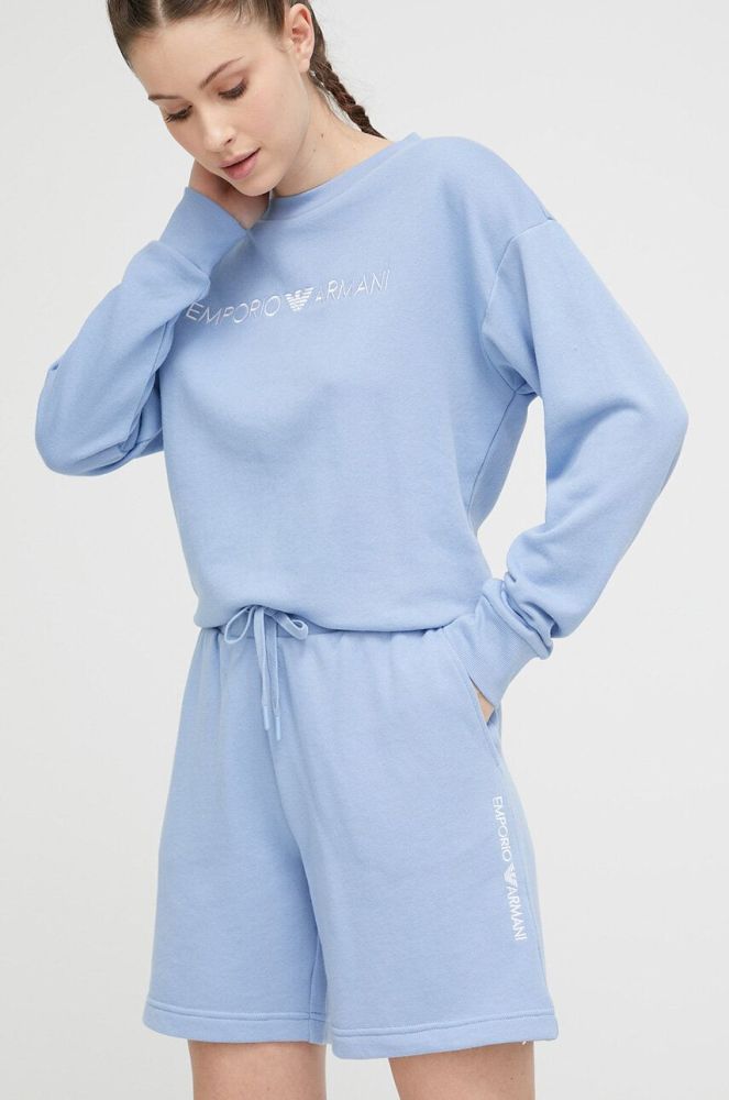 Шорти Emporio Armani Underwear жіночі з принтом висока посадка колір блакитний