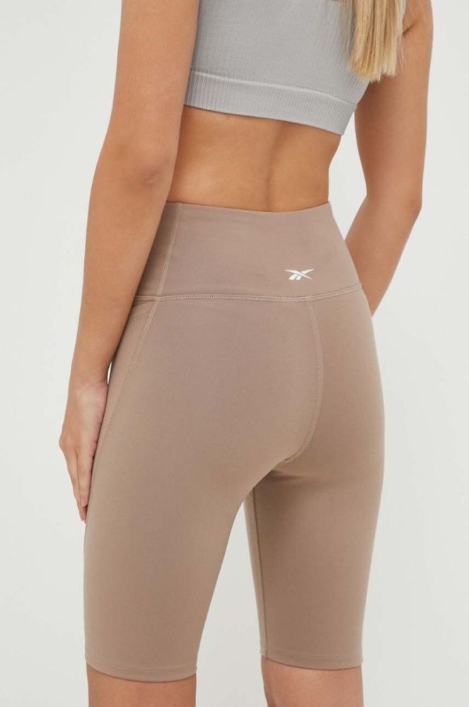 Шорти для тренувань Reebok Lux колір бежевий однотонні висока посадка фото 3