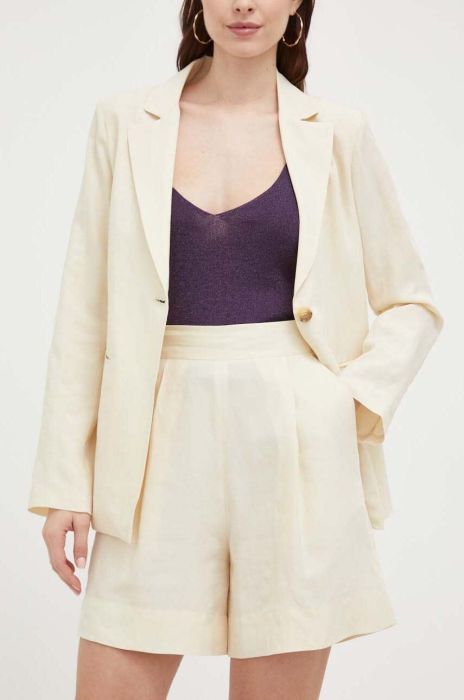 Шорти з домішкою льону Liu Jo колір бежевий однотонні висока посадка