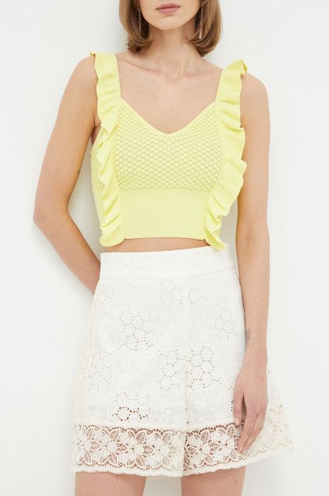 Бавовняні шорти Twinset колір бежевий однотонні висока посадка