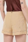 Лляні шорти Twinset колір бежевий візерунок висока посадка (3248514)