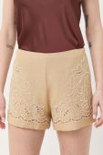Лляні шорти Twinset колір бежевий візерунок висока посадка (3248514)