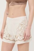 Лляні шорти Twinset колір бежевий візерунок висока посадка (3248518)
