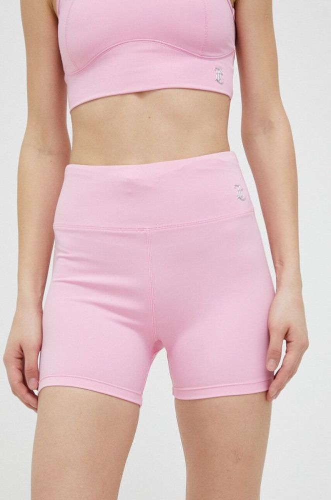 Шорти для тренувань Juicy Couture Liza колір рожевий однотонні висока посадка фото 2