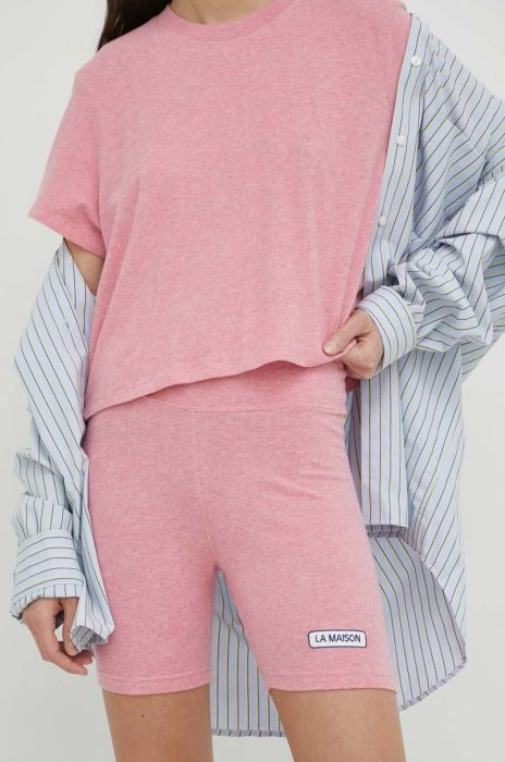 Шорти American Vintage жіночі колір рожевий однотонні висока посадка