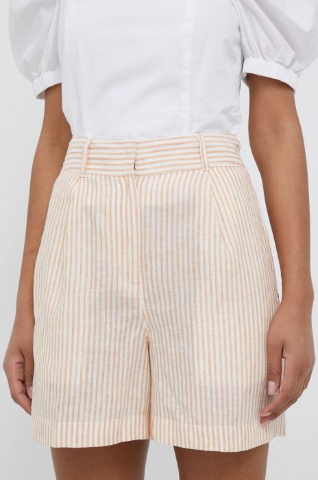 Лляні шорти Pennyblack колір помаранчевий візерунок висока посадка