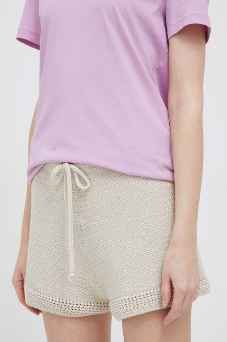 Бавовняні шорти Sisley колір бежевий однотонні висока посадка
