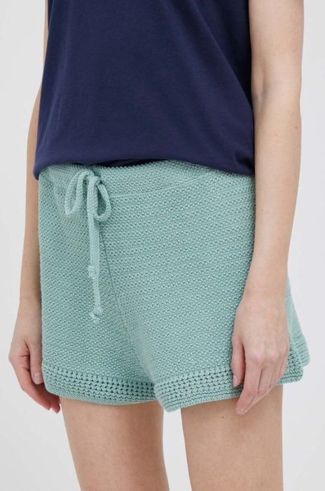 Бавовняні шорти Sisley колір бірюзовий однотонні висока посадка