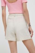 Лляні шорти Sisley колір бежевий однотонні висока посадка