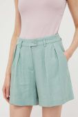 Лляні шорти Sisley колір зелений однотонні висока посадка