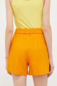 Лляні шорти Sisley колір помаранчевий однотонні висока посадка