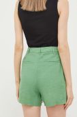 Лляні шорти United Colors of Benetton колір зелений однотонні висока посадка