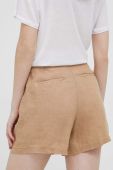 Лляні шорти United Colors of Benetton колір бежевий однотонні висока посадка (3300524)
