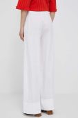 Льняні штани United Colors of Benetton колір білий широке висока посадка
