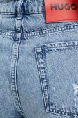 Джинсові шорти HUGO жіночі однотонні висока посадка колір блакитний