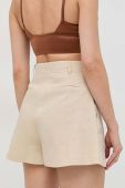 Лляні шорти Pinko жіночі колір бежевий однотонні висока посадка