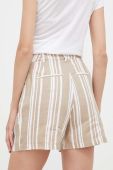 Лляні шорти United Colors of Benetton колір бежевий візерунок висока посадка