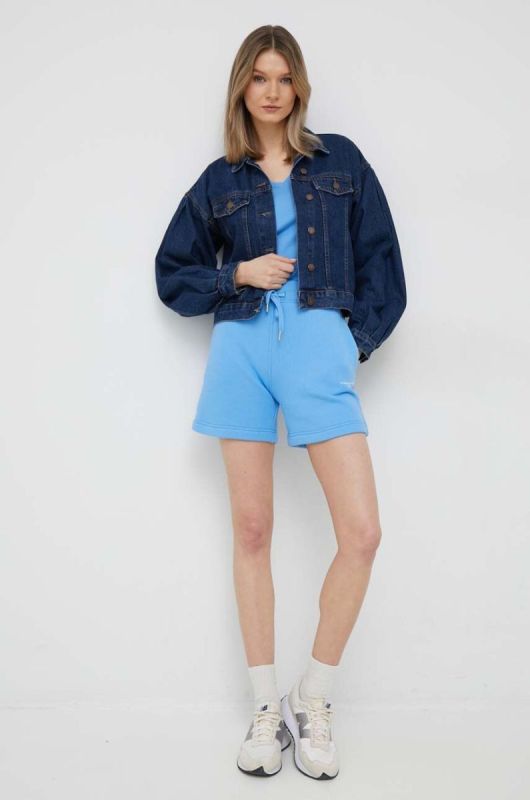Шорти Tommy Hilfiger жіночі однотонні висока посадка колір блакитний (2988951) фото 2