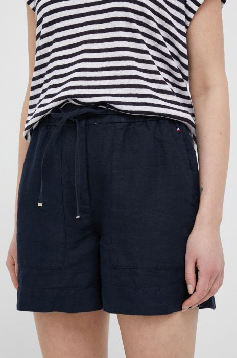 Лляні шорти Tommy Hilfiger колір синій однотонні висока посадка