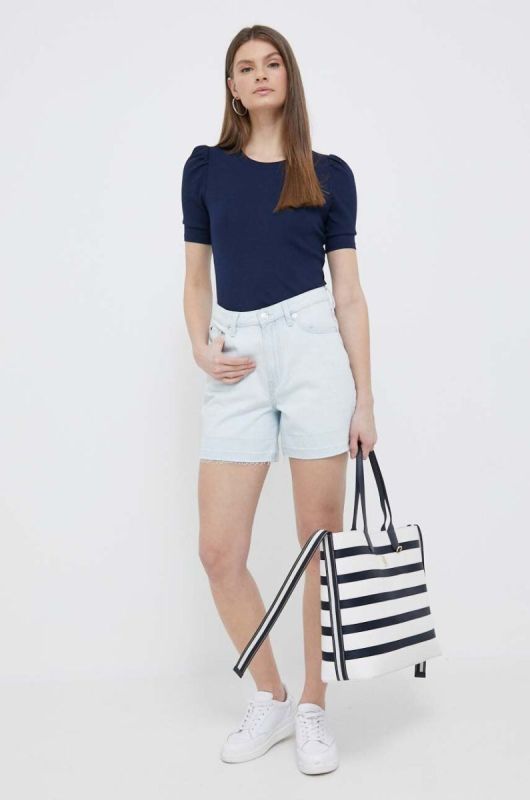 Джинсові шорти Tommy Hilfiger жіночі однотонні висока посадка колір блакитний (3167568) фото 2