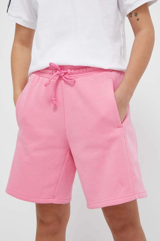 Шорти adidas жіночі колір рожевий однотонні висока посадка (3242195)