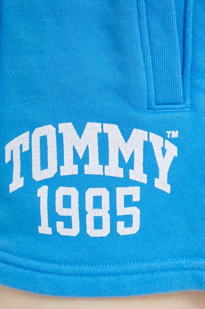 Бавовняні шорти Tommy Jeans однотонні висока посадка колір блакитний (2997231) фото 4