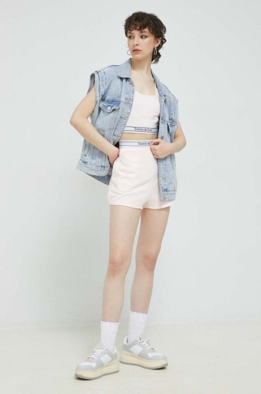 Шорти Tommy Jeans жіночі колір рожевий однотонні висока посадка (2997242) фото 2