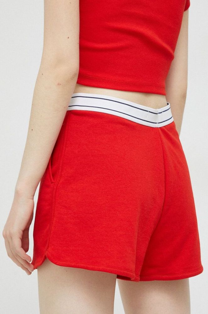 Шорти Tommy Jeans жіночі колір червоний однотонні висока посадка фото 3
