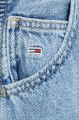 Джинсові шорти Tommy Jeans жіночі з аплікацією висока посадка колір блакитний