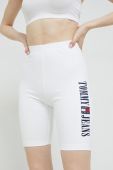 Шорти Tommy Jeans жіночі колір білий з аплікацією висока посадка