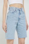 Джинсові шорти Tommy Jeans жіночі однотонні висока посадка колір блакитний (3078746)