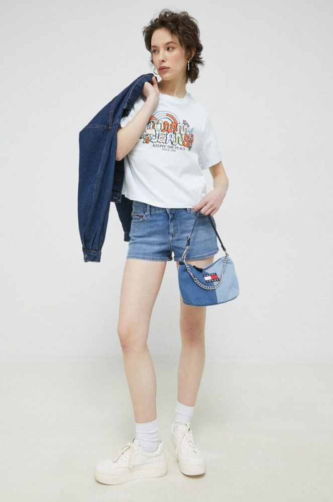 Джинсові шорти Tommy Jeans жіночі однотонні середня посадка колір блакитний (3075110) фото 2