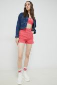Джинсові шорти Tommy Jeans жіночі колір рожевий однотонні висока посадка