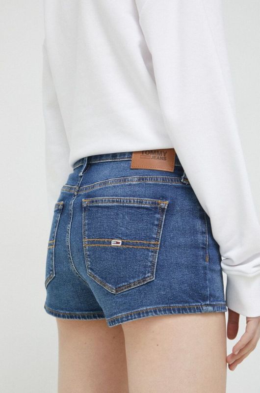 Джинсові шорти Tommy Jeans жіночі колір синій однотонні середня посадка